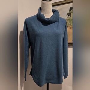 Eileen Fisher Teal 100% merino wool cowl neck sweater sz M